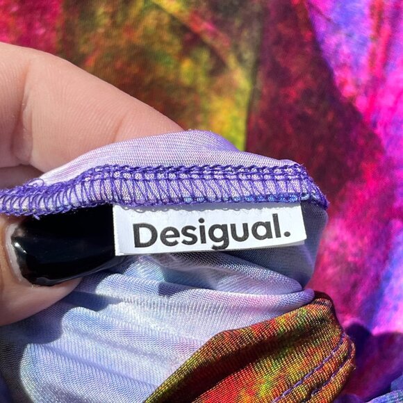 Desigual Leaf Print Multicolor Viscose Short Sleeve T Shirt Size S - Picture 6 of 8